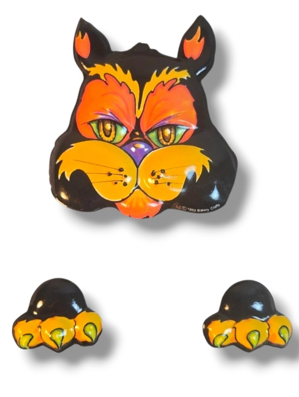 Vintage 1993 Bakery Crafts Pop Tops Halloween Cat Cake Topper Face Paws